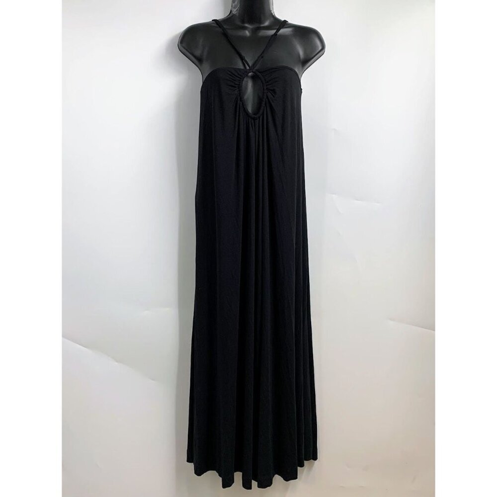 Rebecca Taylor Women's Keyhole Maxi Dress Black Sleeveless Modal‎ Knit Size XL